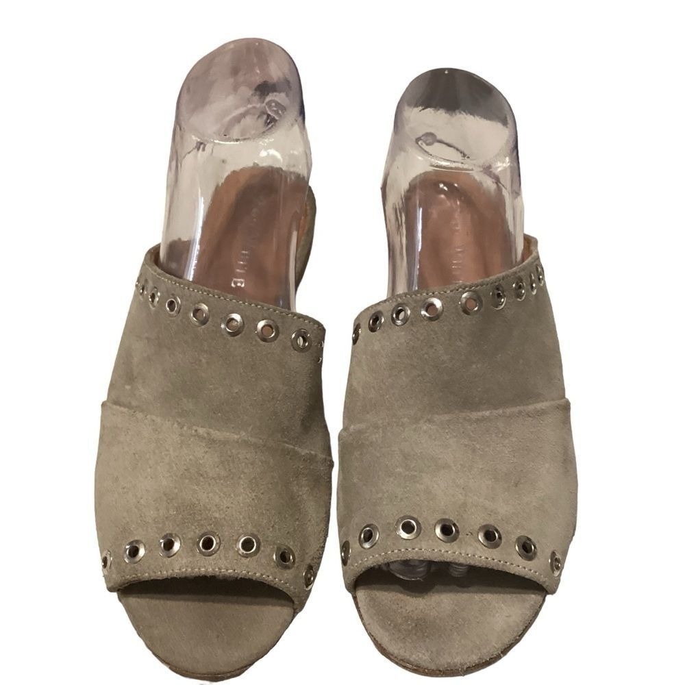 Ron White Stone Gray Suede Leather Grommet Slides Shoes Size 40